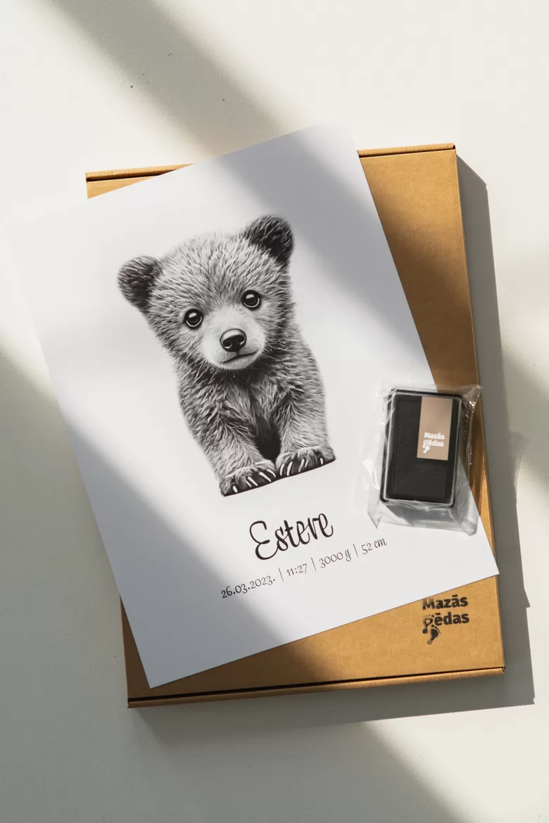 Personalizuotas meškiuko plakatas + pėdsakas