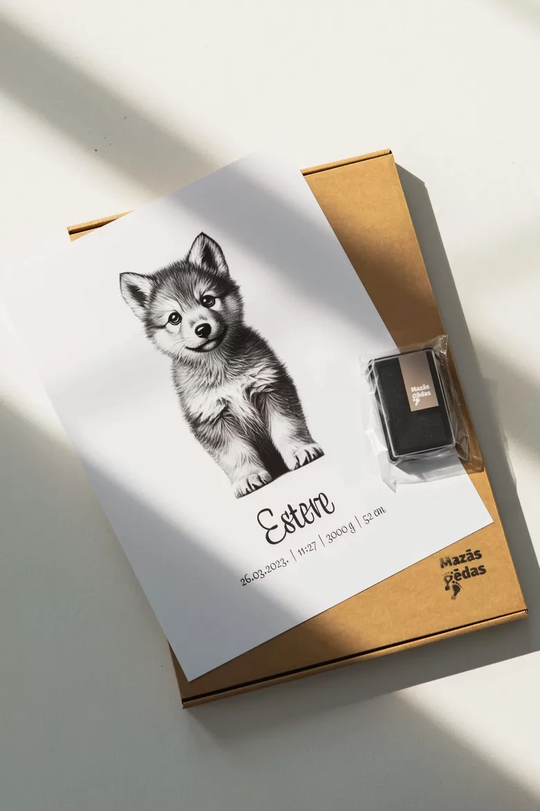 Personalized imprint set with a puppy.