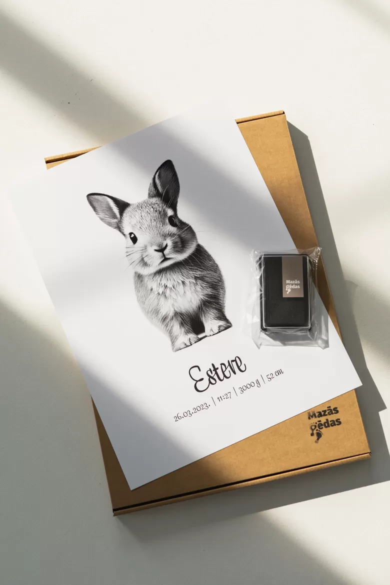Personalizuotas zuikio plakatas + pėdsakas