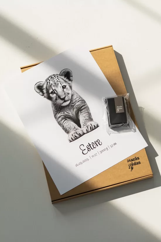 Personalized imprint set with a lion cub.
