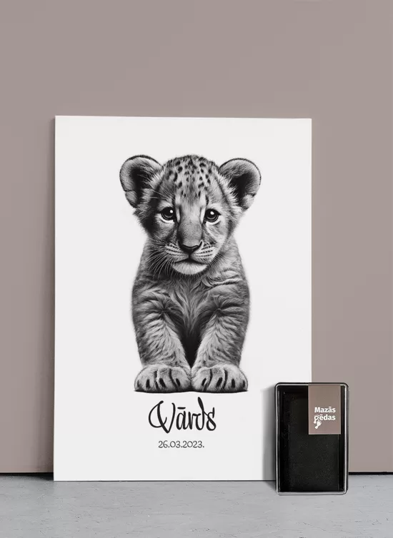 Personalized imprint set with a lion cub.
